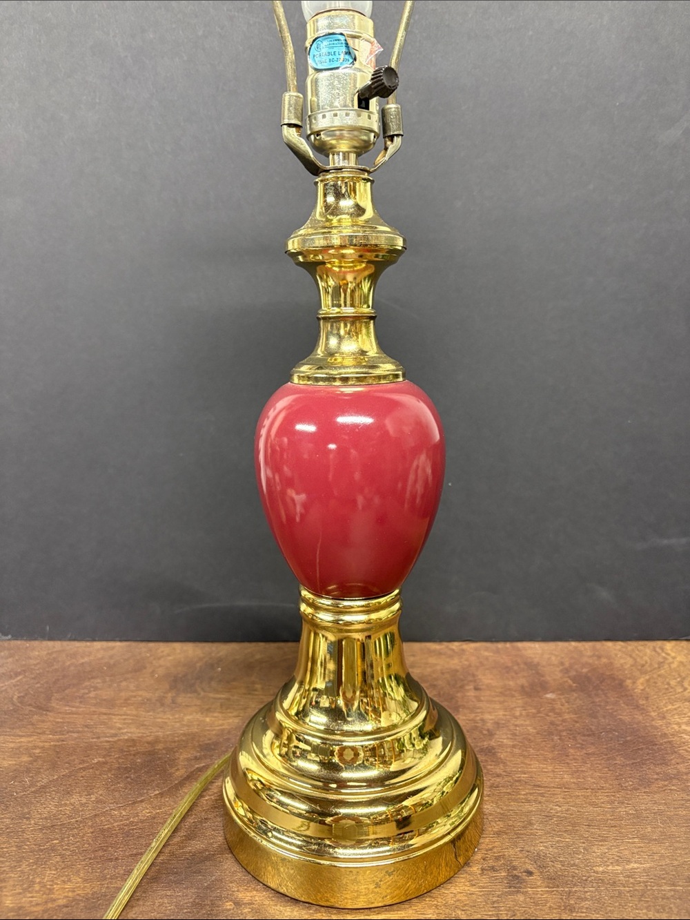 Golden Table Lamp with Burgundy Ceramic Accent - Elegant Home Accent
